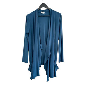 Sympli Long Sleeve Waterfall Open Cardigan Teal Size 16 Pockets Stretch